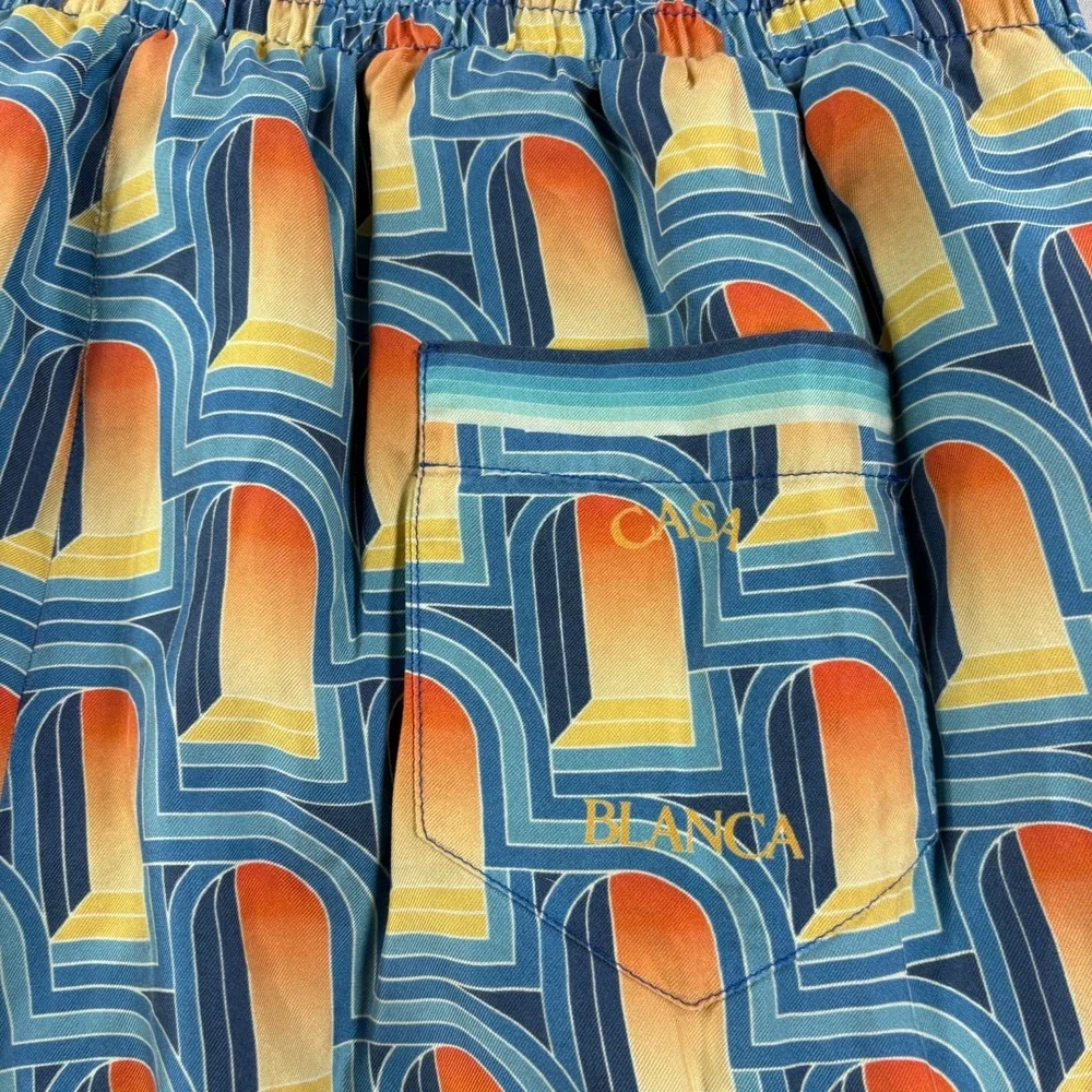 Casablanca Tennis Club Shorts‎ Mens XL Blue Silk Stretch Casual Italy Made